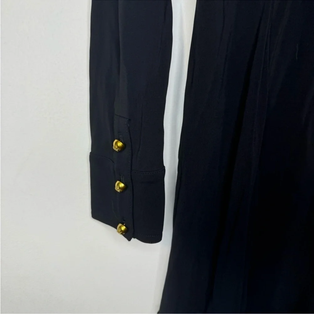 $300 TORY BURCH “Foster” Black Long Sleeve Ruffle Dress Gold Buttons Size Small